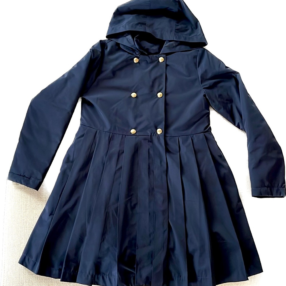 Jacadi Girls Navy Double Breasted Pleated Coat with Full Zip Size 12A/152cm